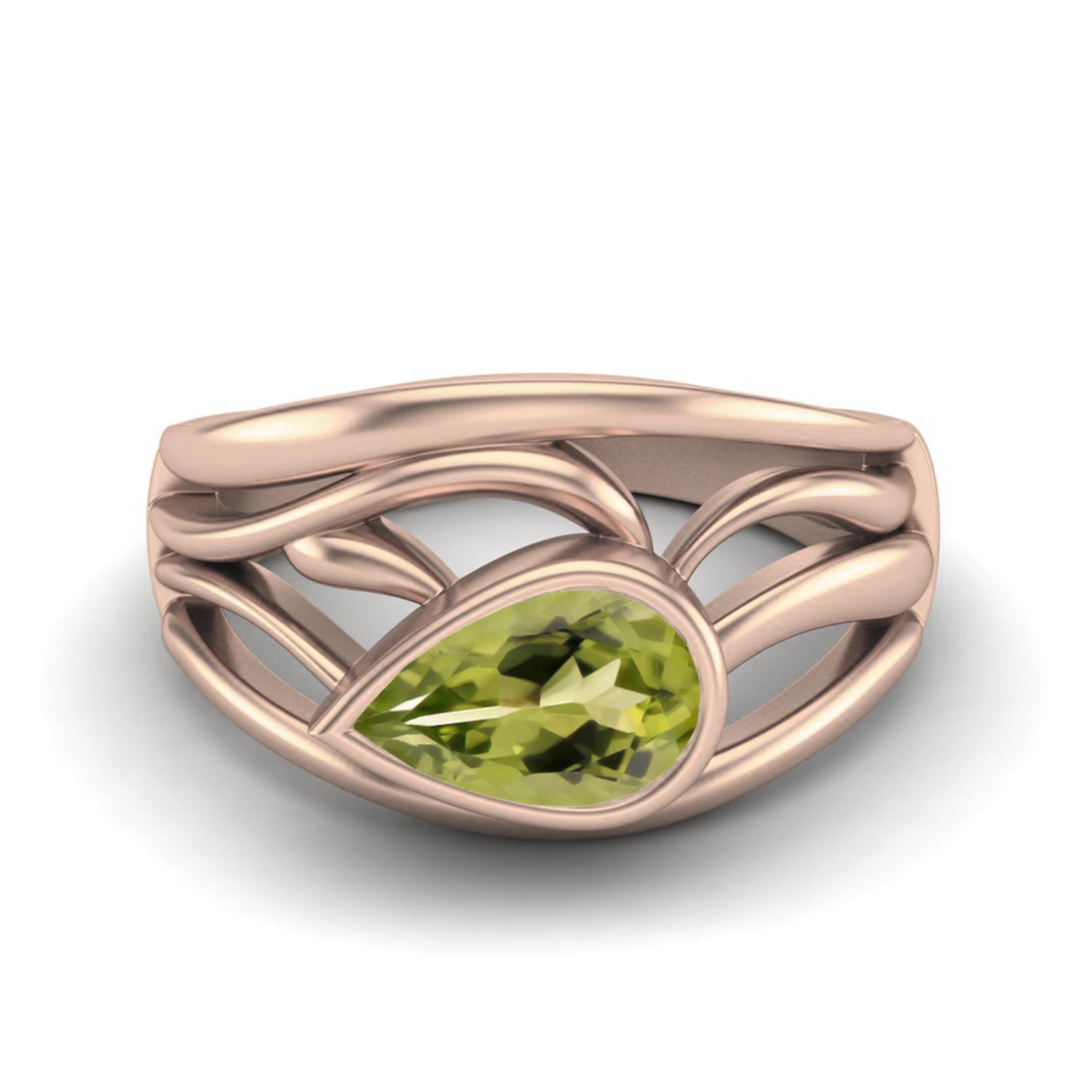 8X5mm Pear Peridot 925 Sterling Silver Rose Vermeil Solitaire Filigree Women Engagement Ring 10