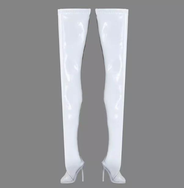 

New 1/6 Doll Shoes Fr2 Nu.Face Fr Over Knee Pointed Thin High Heels Patent Leather High Boots Simulation Shoes Model Accessories