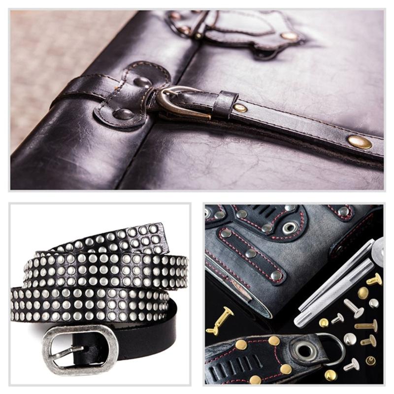 180Sets Leather Rivets Double Caps Rivets Tubular Metal Studs with 3 Setting Tool Punch Plier for Leather Craft Repair