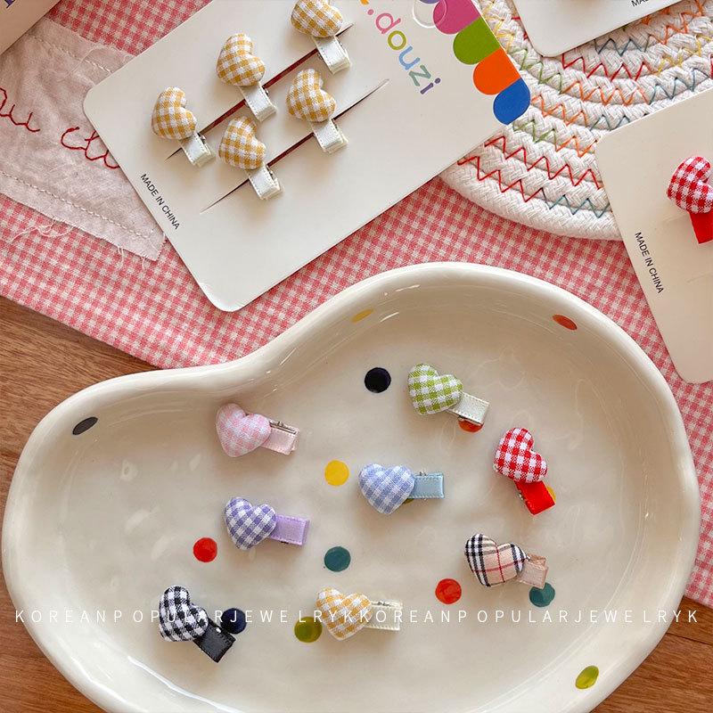 Korean Sweetheart Gingham Hair Clips for Little Girls - Cute Bangs and Side Accessories
