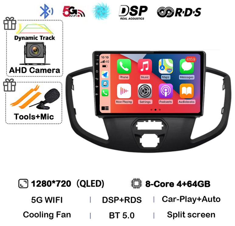Android 14 Carplay Auto WIFI+4G For Ford Transit 2015 2016 2017 2018 GPS Car Radio Multimedia Video Player Stereo 360 Camera DSP