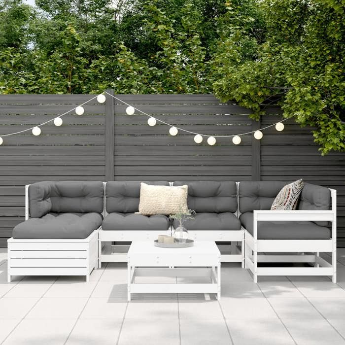 VidaXL Garden Furniture Set 7 Pcs White Solid Pine Wood 3250949