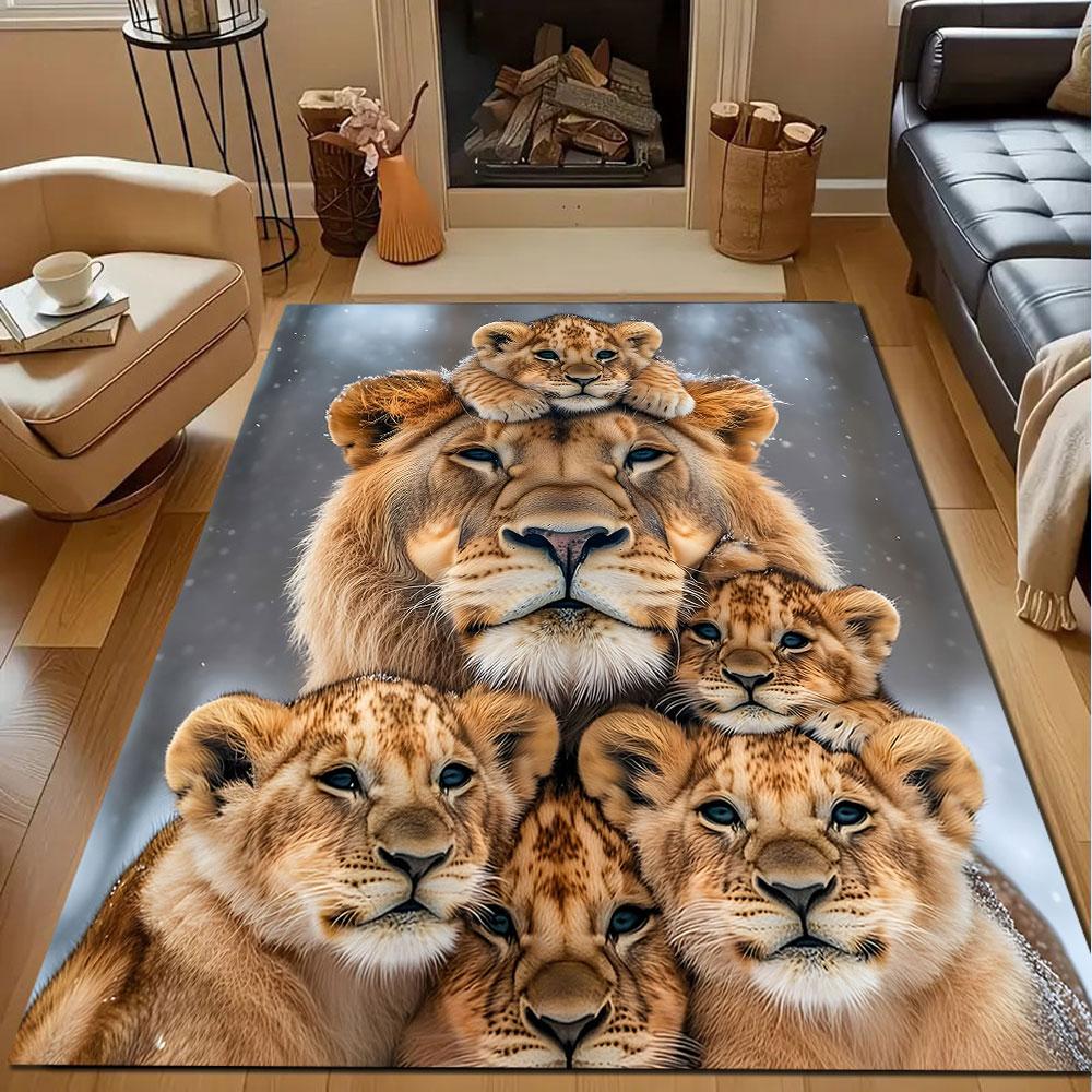 Lion Family Portrait Patterned carpet, non slip mat suitable for living room and bedroom sofas