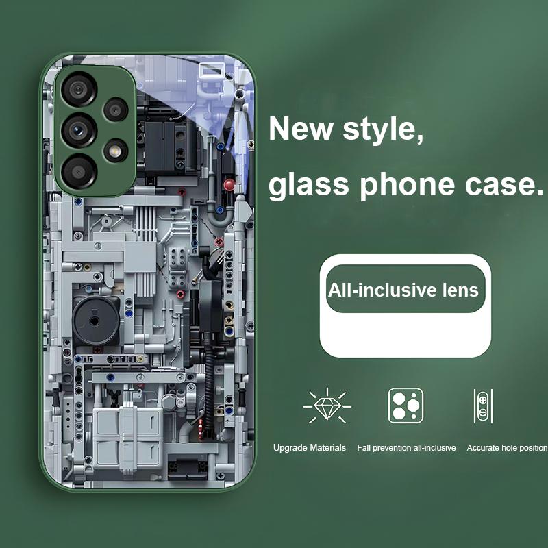 

Grey Blue Machine Device For Samsung Galaxy S24 Plus S20 21 FE S23 Ultra S8 9 A70 72 73 50 51 52 53 Tempered Glass Phone Case Samsung S23 Ultra