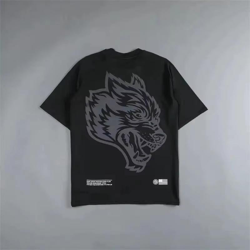 Retro Wolf Head High End Fitness Street Fashion Brand Tshirt Cotton Graphic Tee Unisex Unisex Summer Streetwear