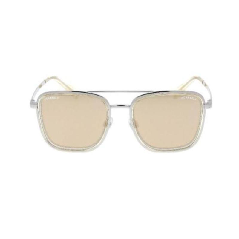CHANEL Temple Logo - Aviator Sunglasses Women's Silver