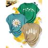 3Elegant Plus-size Short-sleeved Outfit for Sisters To Attend Parties T Shirt Daisy Forest Print Plus-size Women's Casual Sporty Style for Spring and