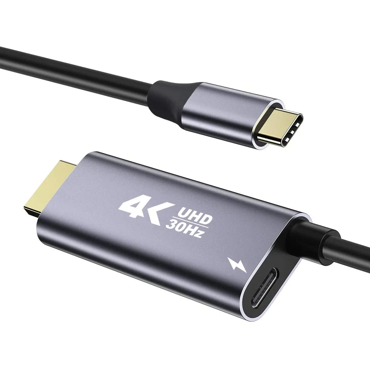 

Кабель-адаптер Type C на HDMI-совместимый 4K 60 Гц с быстрой зарядкой PD 100 Вт для ноутбука, планшета, телефона к телевизору, монитору, проектору 4K@30Hz