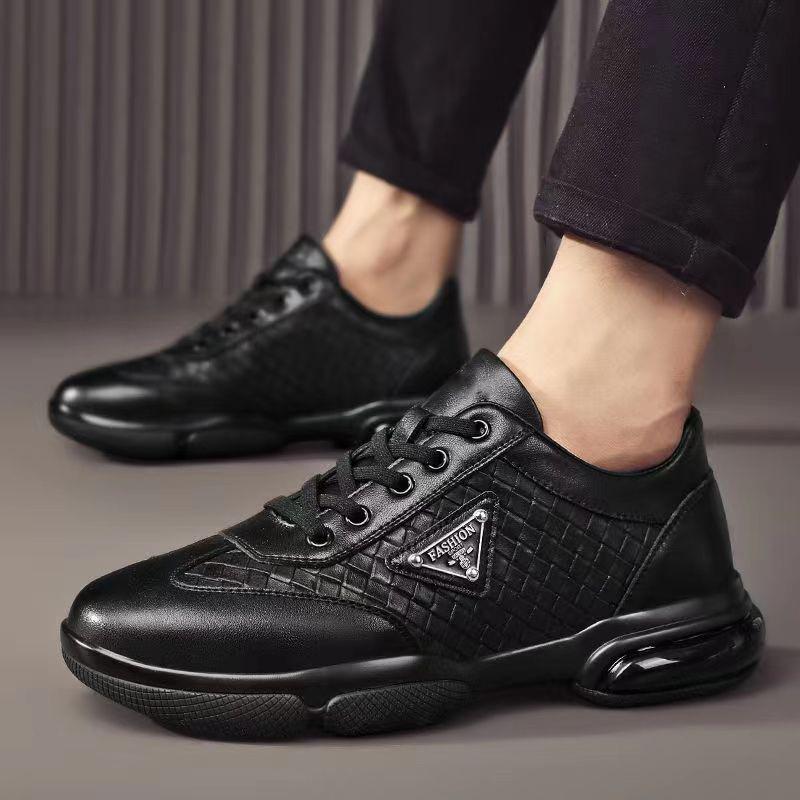 Casual Leather Shoes Men's Spring New Fashion Men's Shoes, Soft-soled Breathable Lace-up Round Head Sneakers Men