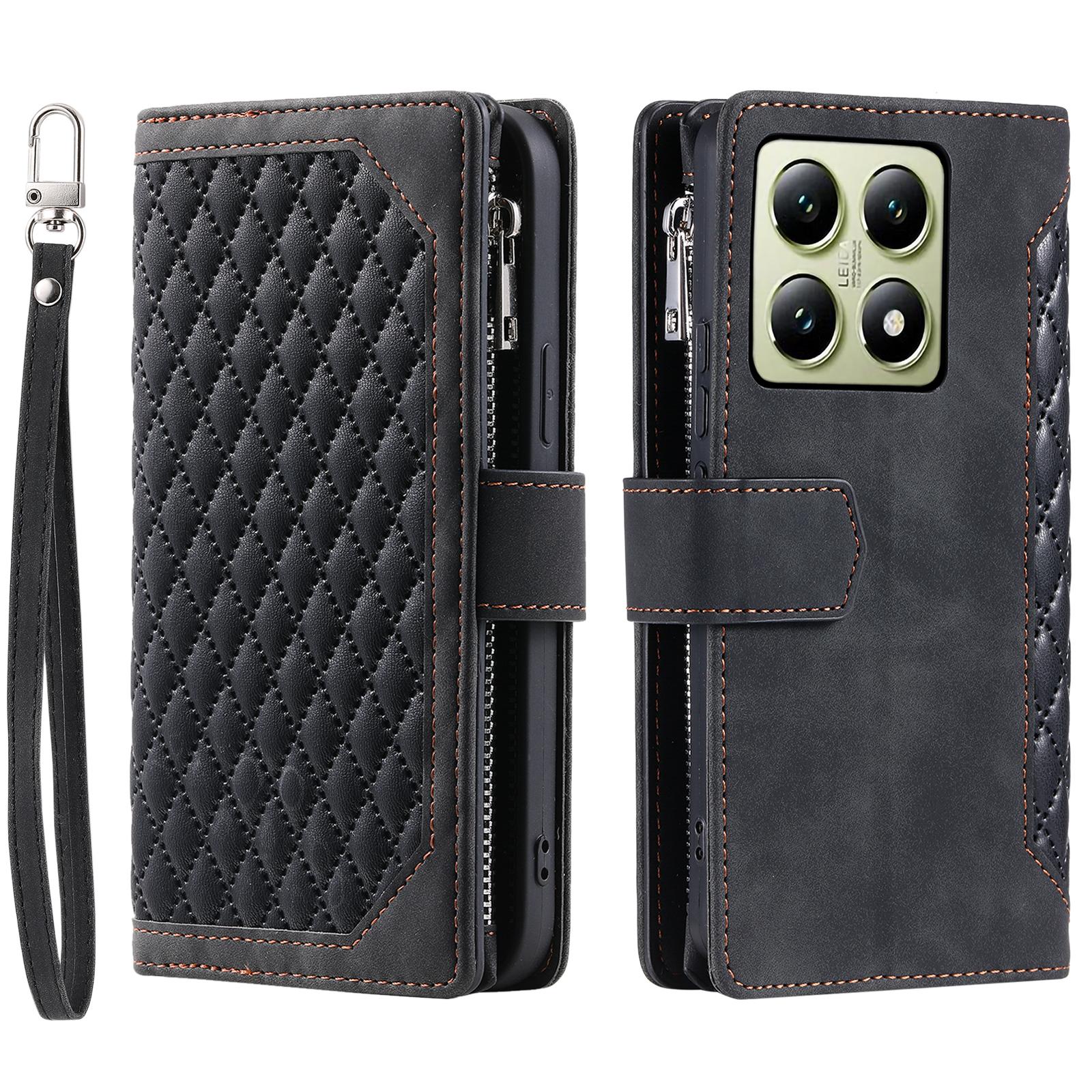 Style 005 For Xiaomi 14T Pro Wallet Case Rhombus Stitching Line PU Leather Phone Cover D