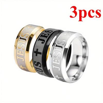 3 Juegos de Anillos de Acero Inoxidable con Patrón de Cruz para Hombres, Adecuados para el Uso Diario, Adecuados para Banquetes, Fiestas, Festivales y Regalos de Cumpleaños