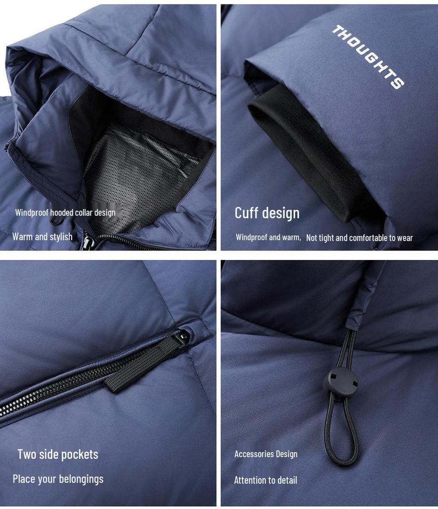 Męska Nowość Kurtka Puchowa z Kapturem - Zimowy Płaszcz Młodzieżowa Moda