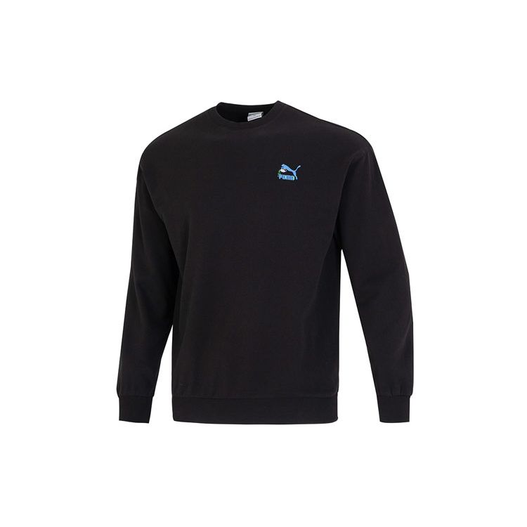 Puma Solid Color Simple Logo Print Pullover Sweatshirt Men Tops Black 538780-01