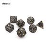 7-teiliges schwarzes goldenes Drachen-Metallwürfel-Set aus hohlen polyedrischen Metallwürfeln, geeignet für Rollenspiele, RPG-Brettspiele, Kartenspiele
