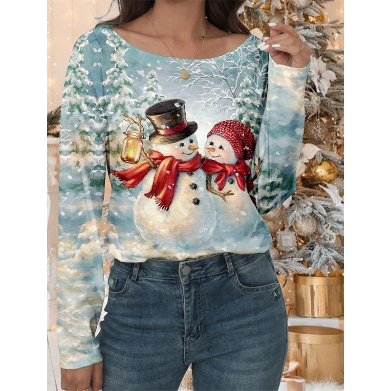 2023 Fashion Women's Pullover Christmas Blue Star Graphic Casual Sports O-Neck Long Sleeve Tops Micro-Elastic Fall & Winter