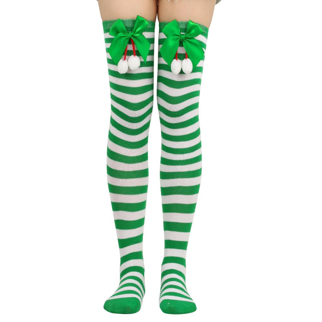 Women's Bowknot Christmas Stocking Pom-pom Socks Over-the-knee Socks
