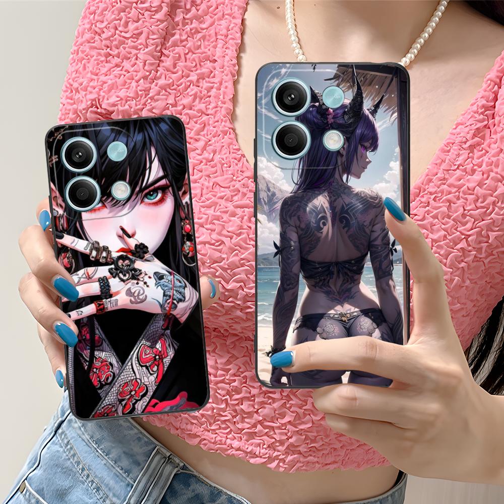 Fashion Tattoo Girl Mobile Phone Case for Xiaomi Redmi 15 14 13 12 A5 3 2 1 C Plus 4G 5G Colorful Printing Cover Pretty Cover