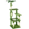 Multi-Level Cat Tree with Hammock, Scratching Post, Ball and Decorative Leaves, 49x49x142 cm, Green