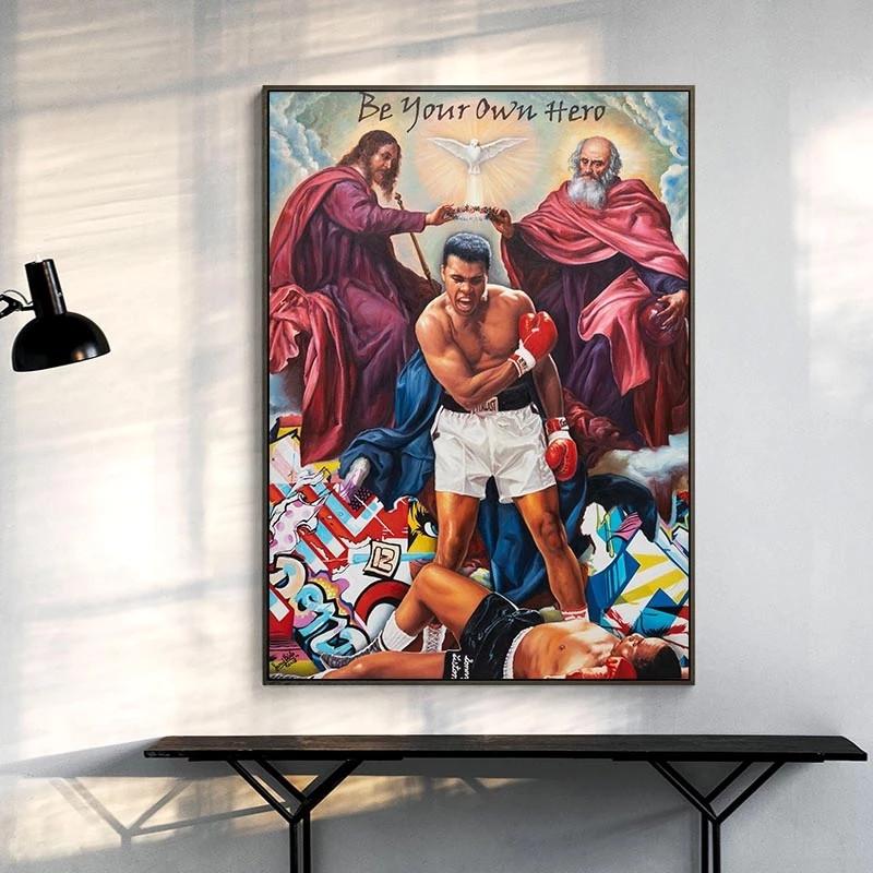 

Креативный плакат Будь своим собственным героем Мухаммед Али Холст Живопись Бокс Настенное искусство Картина Принт для гостиной Домашний декор Безрамный