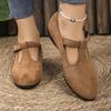 New Pointed-toe Shallow-mouthed Button-up Wedge Heels for Women In Large Size Single Shoes