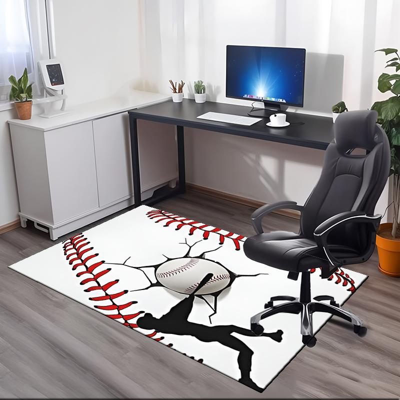 Baseball Printed Carpet, for Office Chair Living Room Bedroom Kitchen Room Decor Gifts.