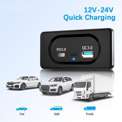 מתאם יציאת PD3.0 Type-C יציאת USB לרכב שקע USB כפול מטען פאנל טעינה מהירה אור LED לקיר 12/24V לחניון קרוואן משאית אוטובוס