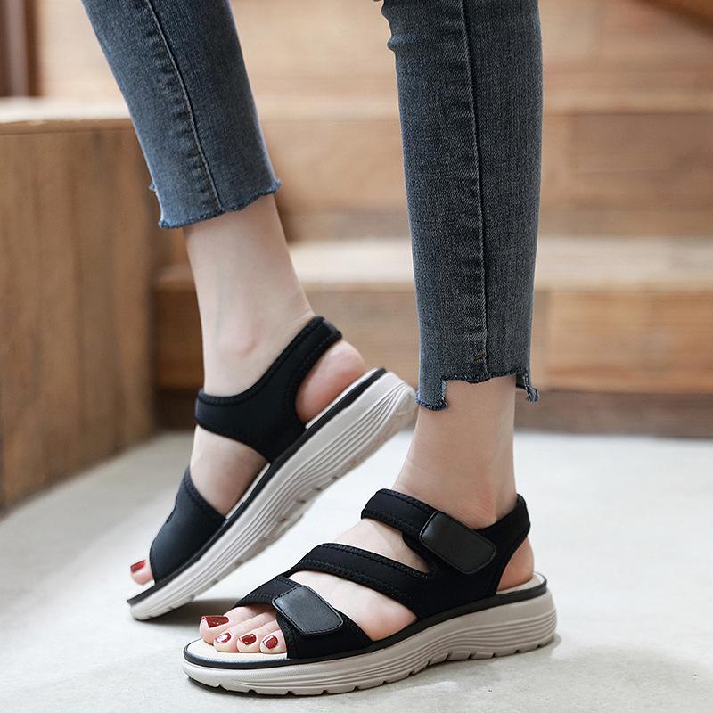 Summer 2025 New Leather Sandals For Women In Women's Sports Style Wedge Lightweight Velcro Large-Size Slippers For Women Casual