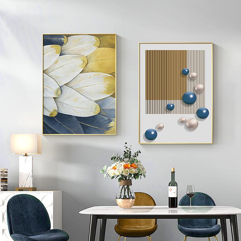 Plagát Plagát z moderného umenia Golden Blue Woman s pierkom Geometrické abstraktné nástenné obrazy pre domácu výzdobu obývacej izby