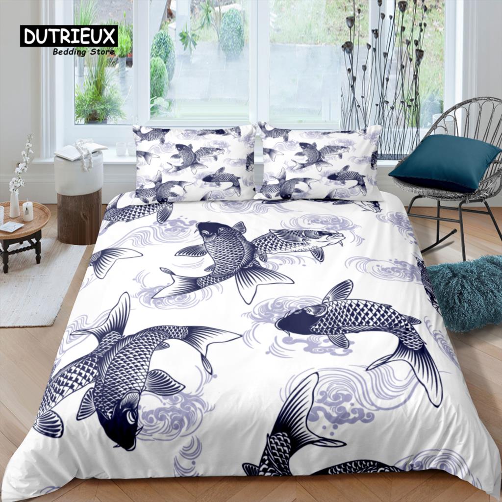 Home Living Luxury 3D Carp Bedding Set Comfortable Duvet Cover Set Kids Bedding Set Queen and King EU/US/AU/UK Size