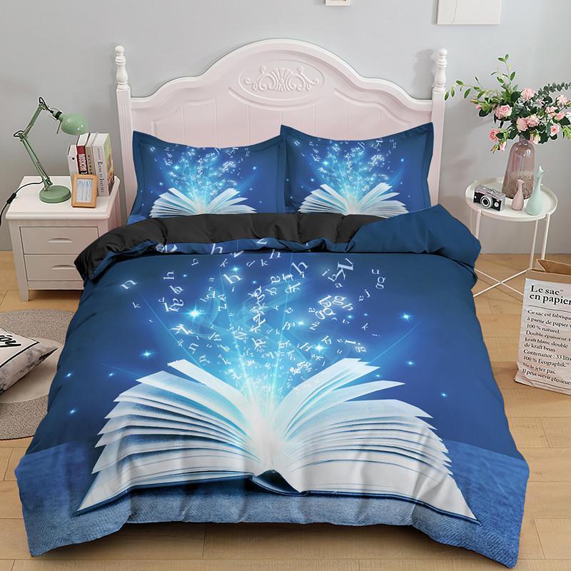 Magic Book Duvet Cover Set Blue Background Romantic Comforter Cover King Queen Size For Kids Boy Girl Teen Polyester Bedding Set