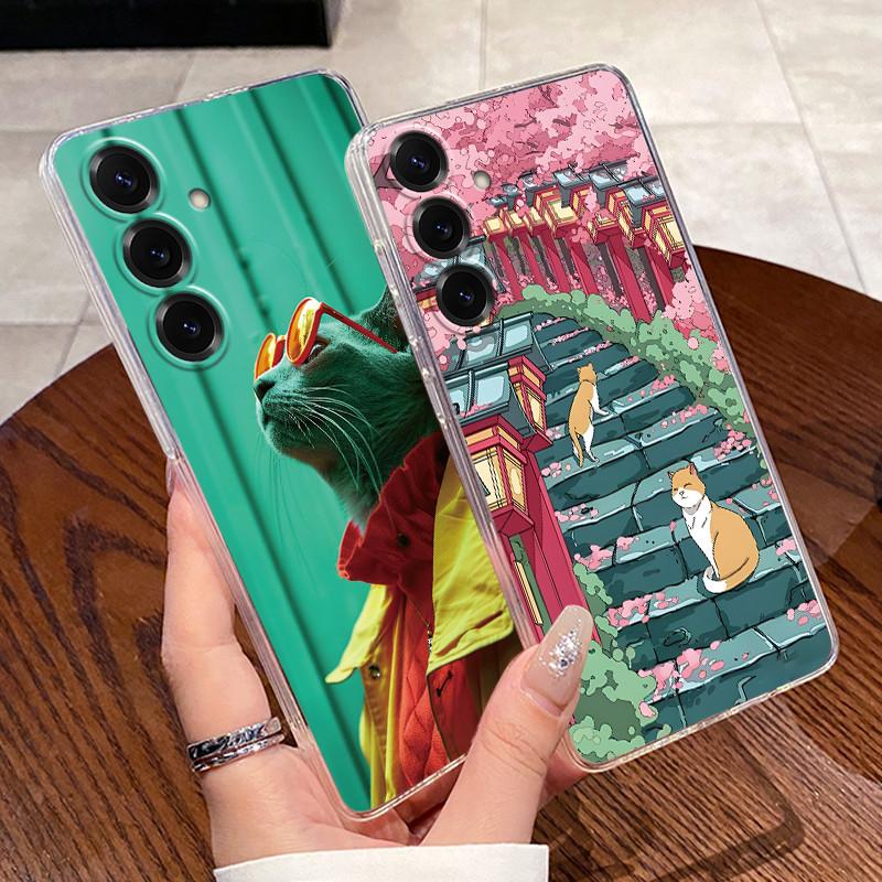 For Samsung Galaxy S25 FE S25 Edge S25 Slim S25+ Cases Clear Soft TPU Back Cover For Samsung S25 Plus Cute Rabbit Cat Phone Case