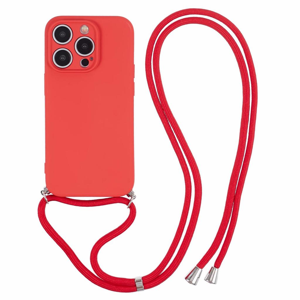 For iPhone 15 Pro Case Candy Color Rubberized Phone Cover with Long Lanyard