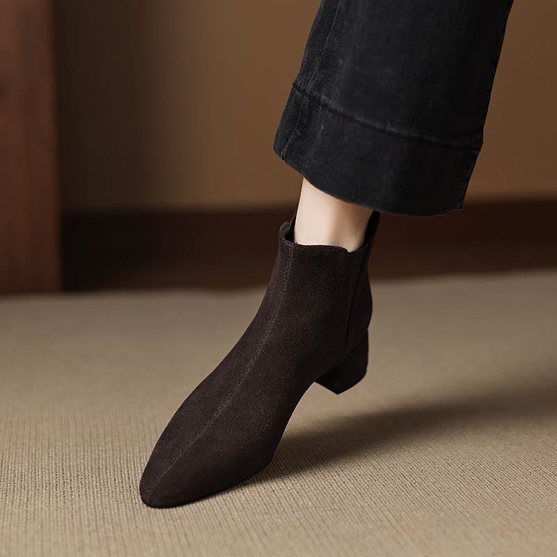 Krazing Pot Rindsvelours Nubuk Runde Zehenpartie Dicke Absätze Chelsea Boots Größe 43 Reißverschluss hinten Damen Stiefeletten