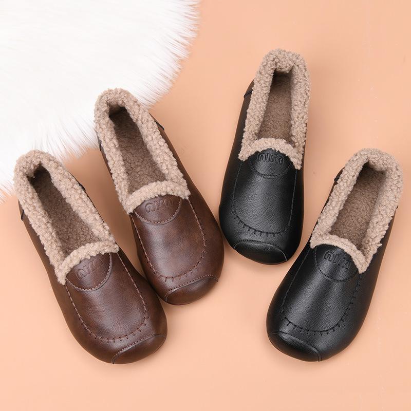 Shoes Women Wear New Velvet Warm Fluffy Shoes In Winter, Flat Bottom Low Top One Pedal Cotton Shoes