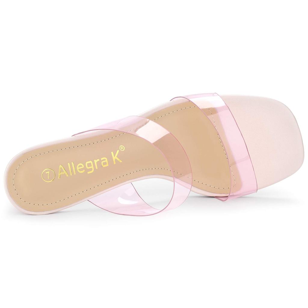 Allegra K Women's Clear Slide Mule Sandals with Chunky Heels, Pink, Size 23.5cm