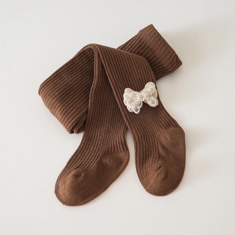 

Children Cotton Tights Pants Girls Bow Pantyhose Kids Leggings Baby Girls One-Piece Pantyhose Infant Knitted Tights 2XL кавовий