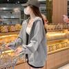 Grey sweater jacket women's thickened, autumn and winter velvet cardigan loose zipper hooded top