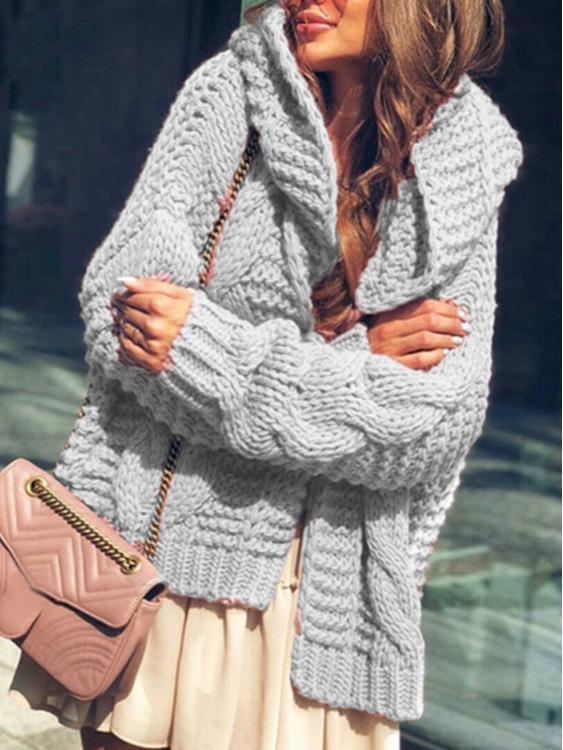 Women's Chunky Cable Knit Cardigan Hat Set - 2025 Autumn/Winter European & American Style Solid Sweater