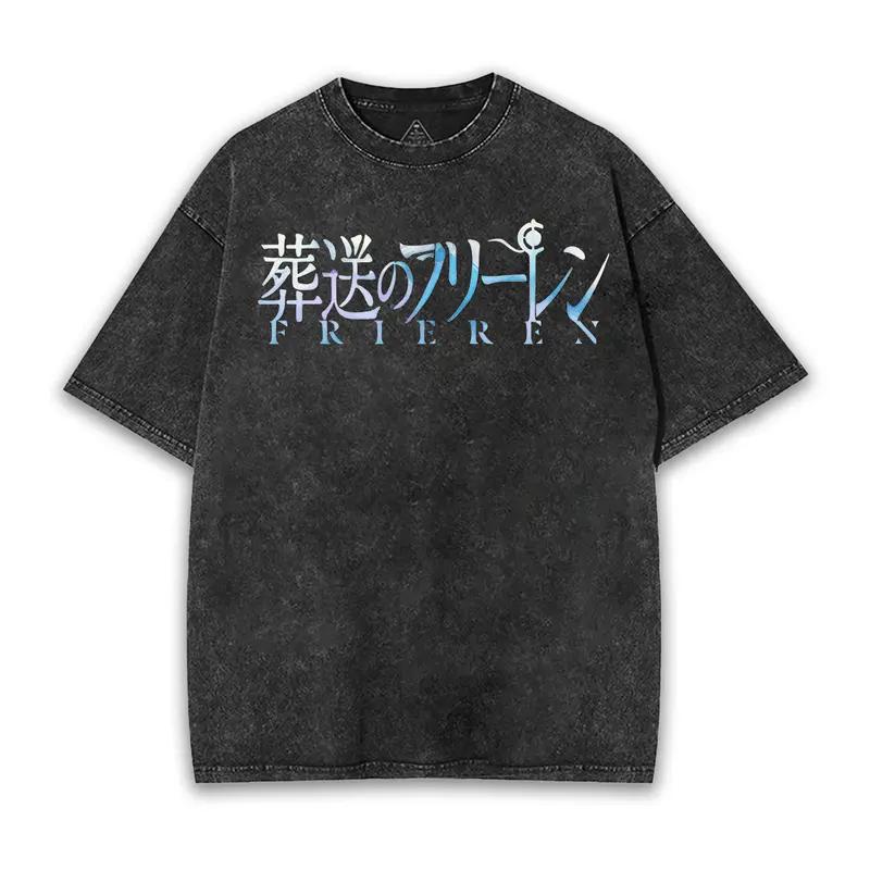 Frieren: Beyond Journey's End Anime Graphic T-shirt Vintage Washed Oversized T Shirt Men Women Clothes Cotton Short Sleeve Tee