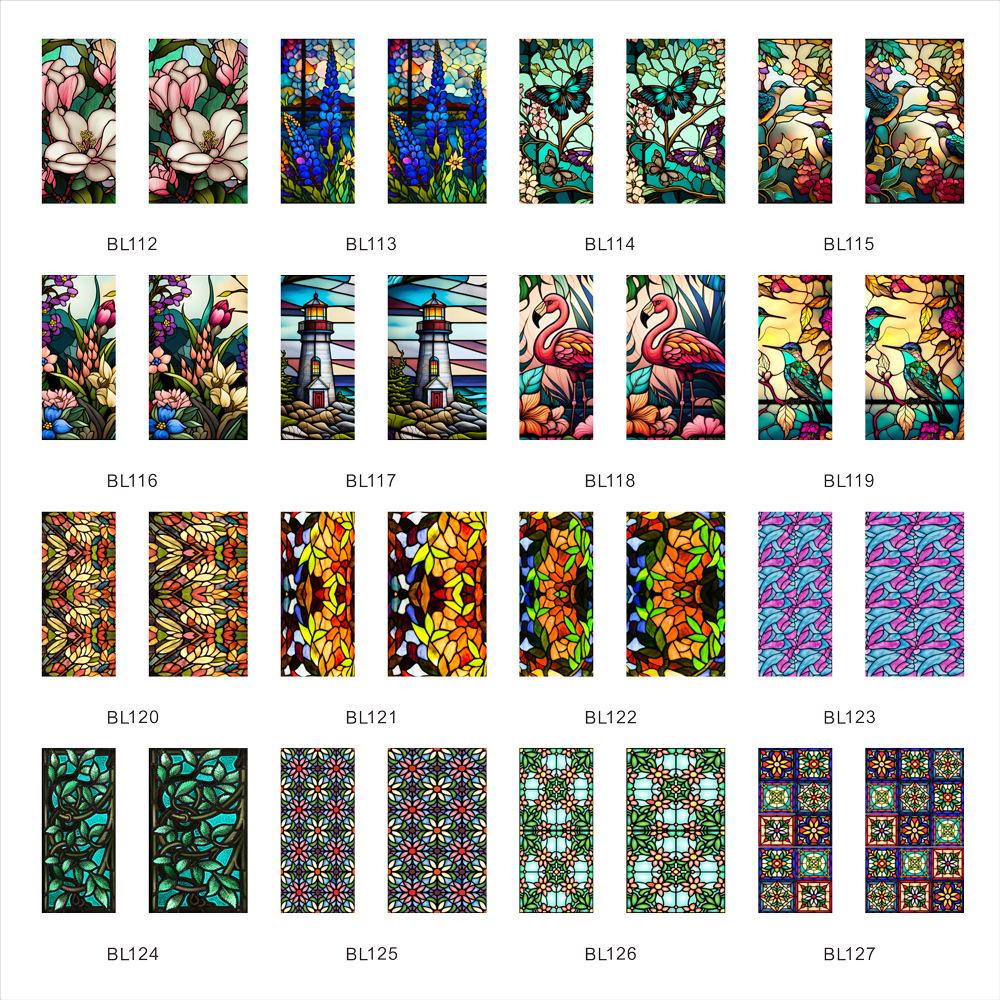Colorful Retro Floral & Bird Static Cling Window Film - No Glue, Removable