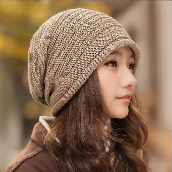 2pcs Womens Knitted Wool Pullover Beanie Versatile And Warm Slouchy Hat
