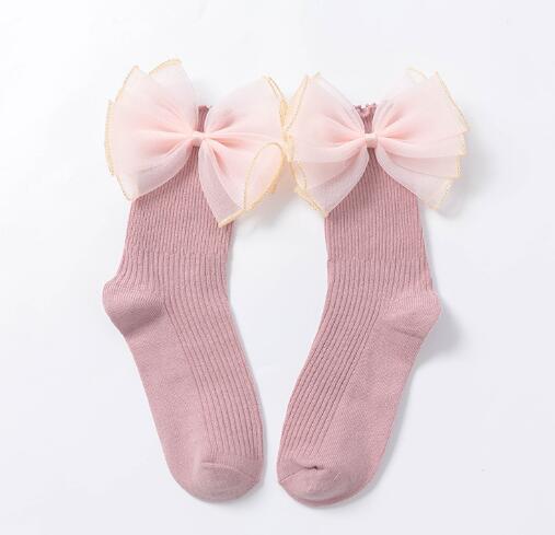 Girls Black Calf Socks Cute Bowknot Pearl Decor Combed Cotton Comfortable Toddler Baby Socks