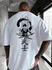 Men Japanese Samurai Warrior Graphic T-Shirt Breathable Polyester Relaxed Fit Short Sleeve Tee with Bold Black Ink Artwork