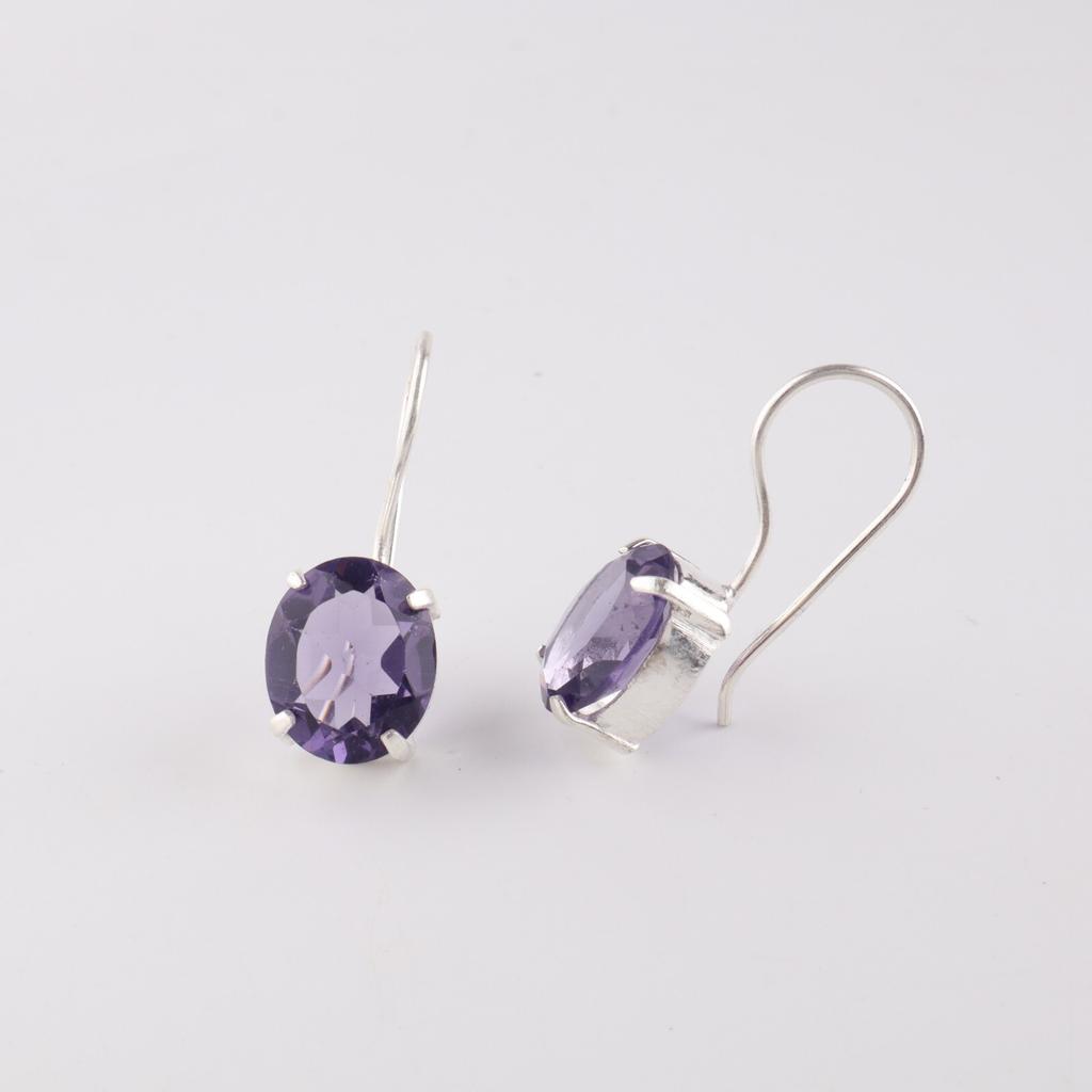 Natural Iolite Gemstone 925 Sterling Silver Jewelry Dangle Earrings1.05" For Her EE-173-16