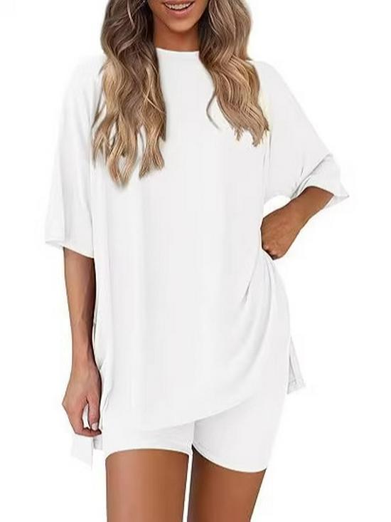 2026 Women's Casual Round Neck Slit Loose Short Sleeve Home Wear Set