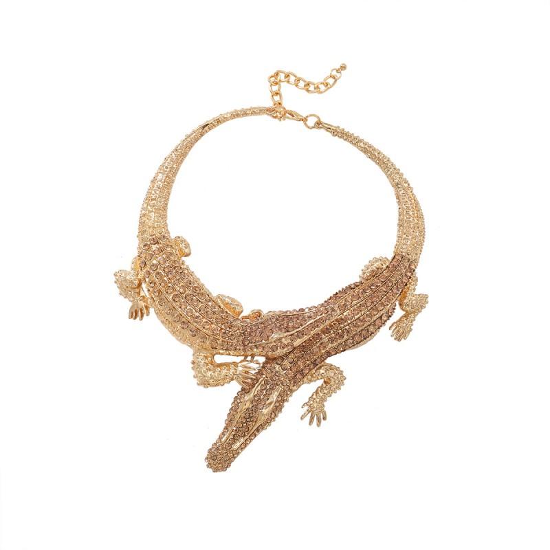 Stylish Crocodile Pendant Choker Necklace Women Zinc Alloy Gold Trendy Animal Statement Jewelry Gold