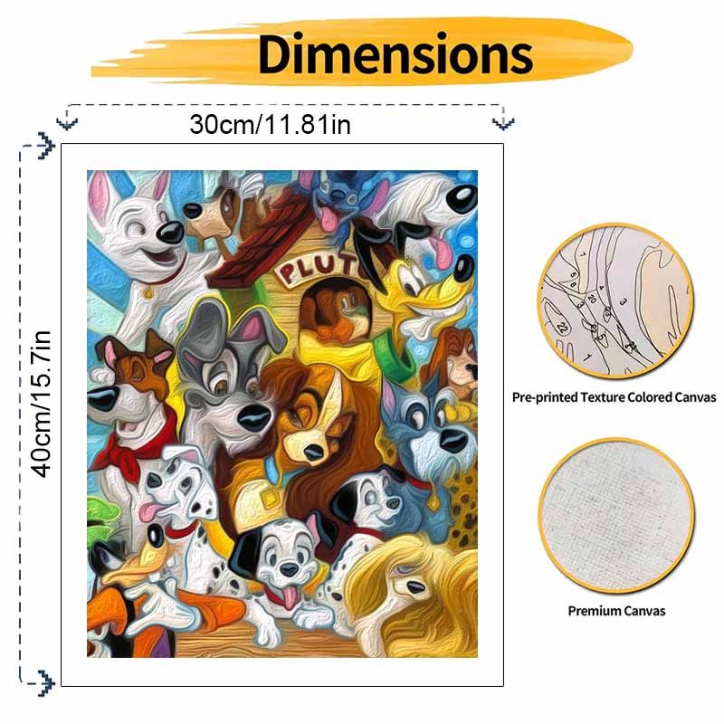 Disney Digital Oil Painting Art Kit Cartoon Dogs DIY Handmade Home Decoration Gift