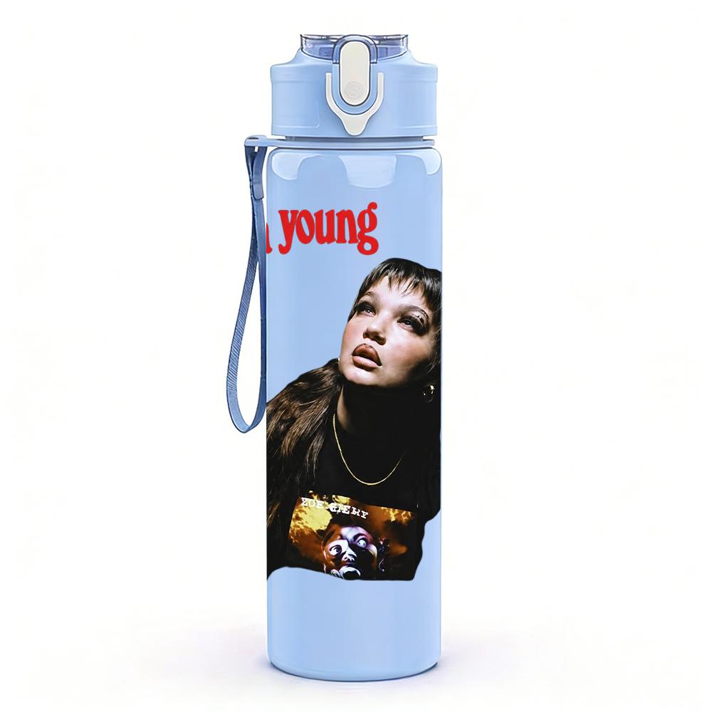1PC Retro Long Hair Female Singer Portrait Print 750ml Portable Sports Water Bottle Leakproof Gym Outdoor Travel Drink Cup