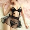 Lace Mesh Nightgown Perspective Hollow Sling Halter Night Dress Women's Sexy Lingerie Sleepwear