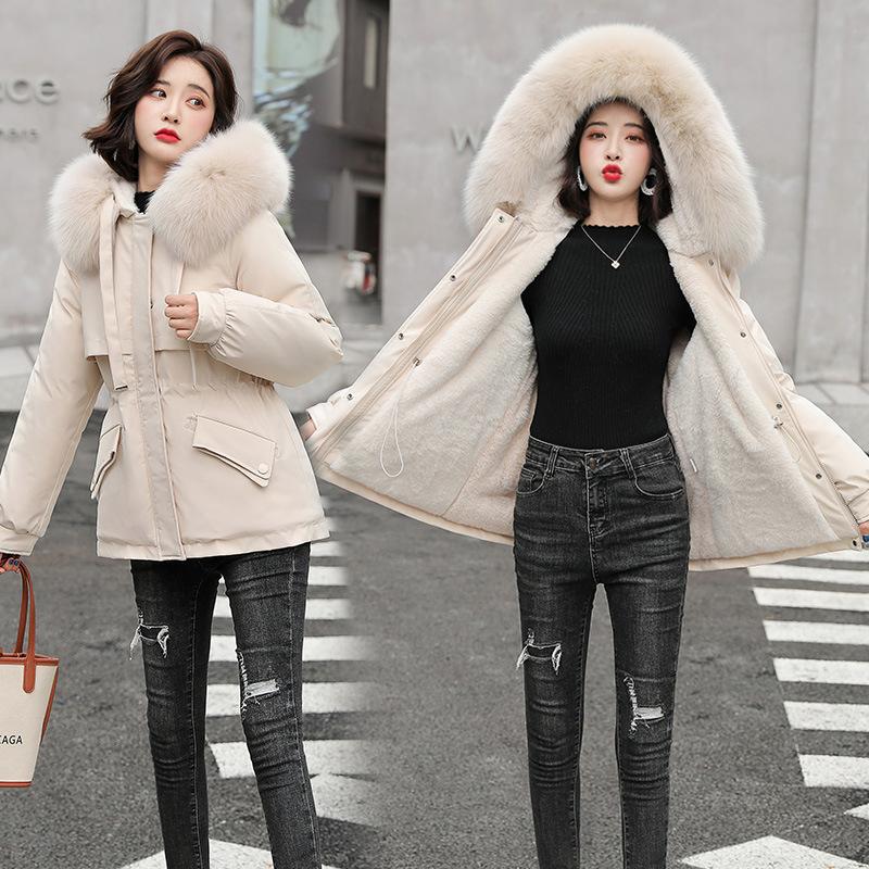 Spot new cotton-padded clothes women's inner velvet pie to overcome winter women's short big fur collar down cotton clothes
